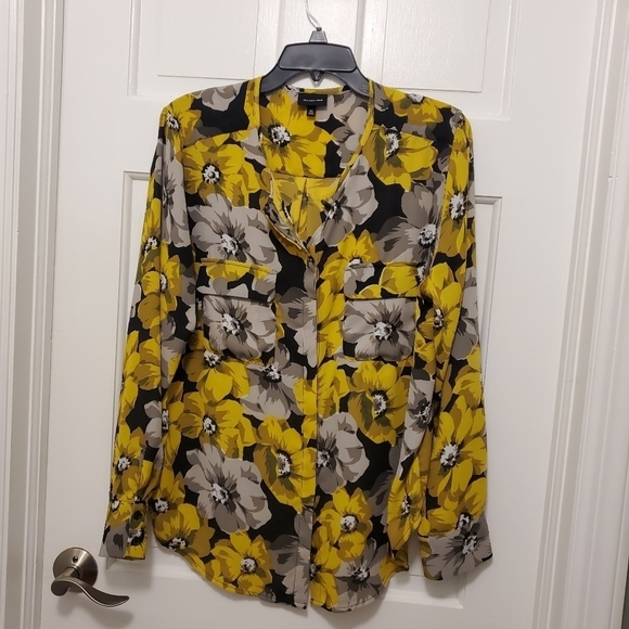 Who What Wear Yellow Floral Print Button Front Blouse Size XL - Picture 6 of 8